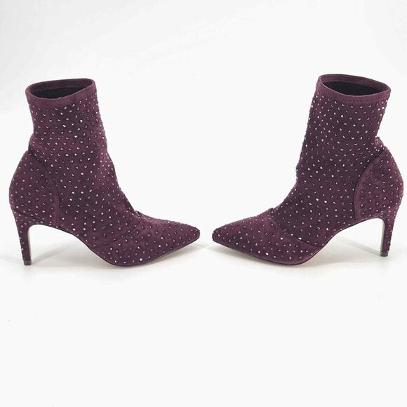 New Charles David Personal Rhinestone Booties Ankle Boots Women 5 Purple Suede - Picture 2 of 11